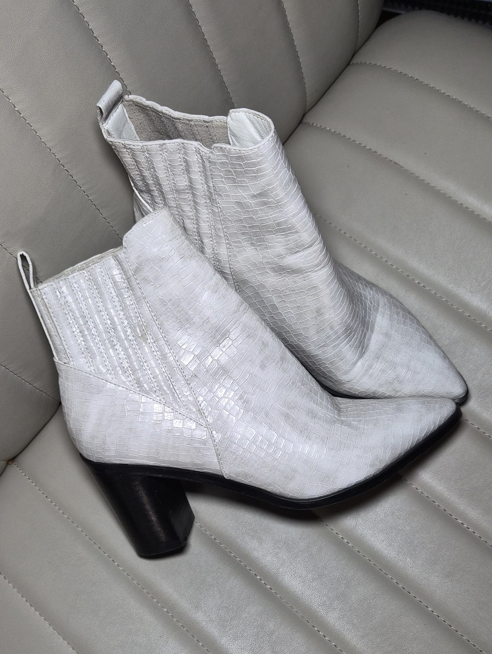 Billini White Croc-Embossed Ankle Booties with Block Heel 8